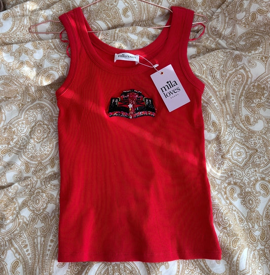 PRE ORDER - Custom High Neck Crop Racing Tank (Built In Bra)