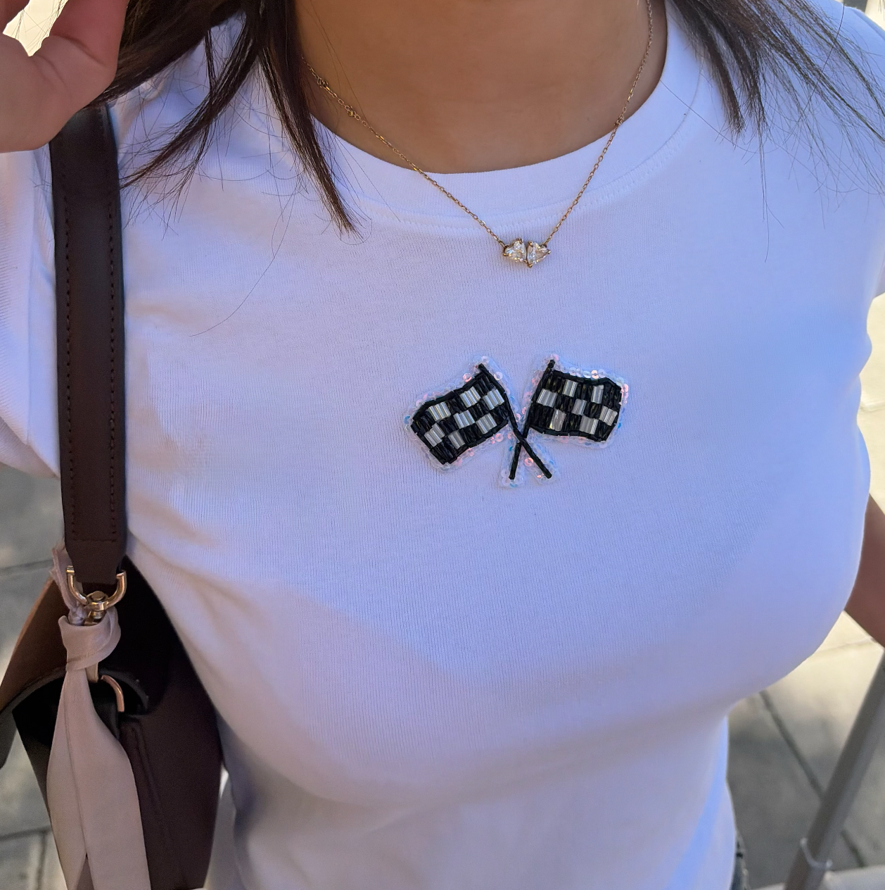 Beaded Checkered Flags Baby Tee/Tank